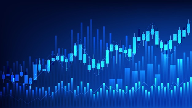 Estadísticas financieras comerciales con gráficos de barras y gráficos de velas muestran el precio de la bolsa de valores