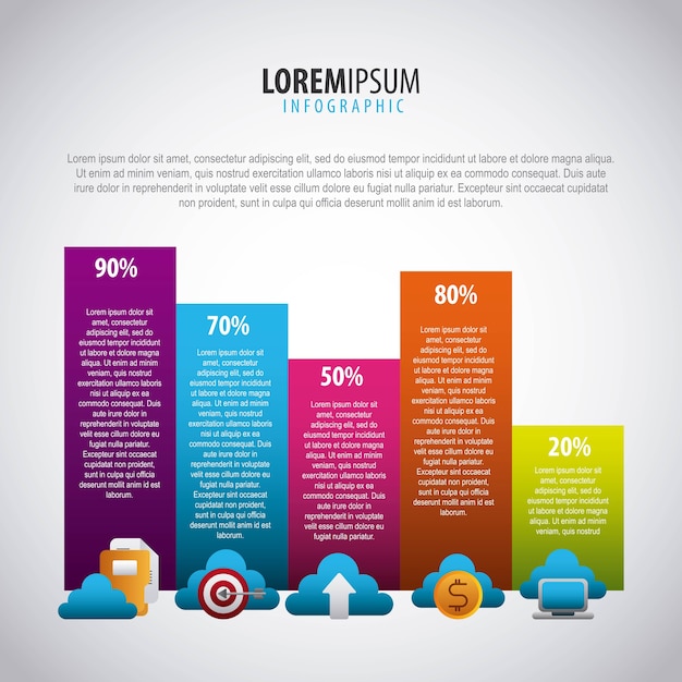 estadísticas de infografía gráfico de barras nube de almacenamiento de datos de negocios