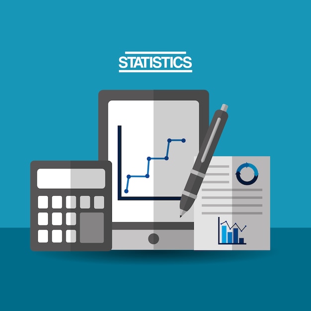 Vector estadísticas de negocio de documento de pluma calculadora móvil
