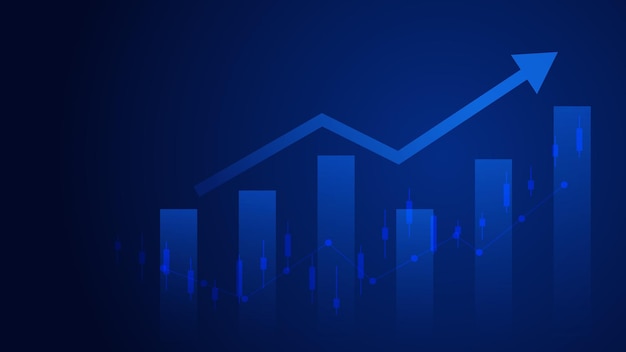 Las estadísticas de negocios financieros con gráfico de barras y gráfico de velas muestran antecedentes de ingresos efectivos