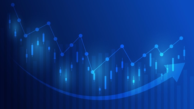 Las estadísticas de negocios financieros con gráfico de barras y gráfico de velas muestran antecedentes de ingresos efectivos