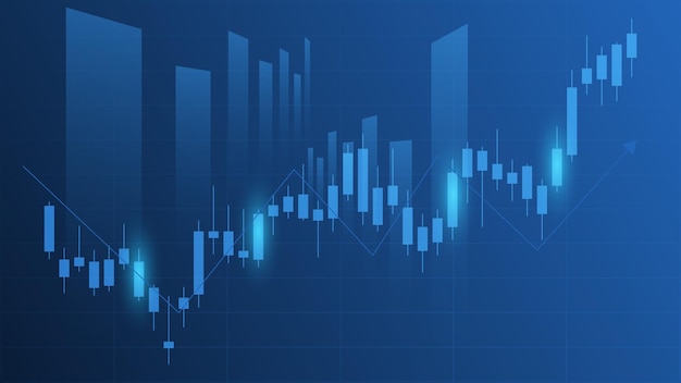 Las estadísticas de negocios financieros con gráfico de barras y gráfico de velas muestran antecedentes de ingresos efectivos