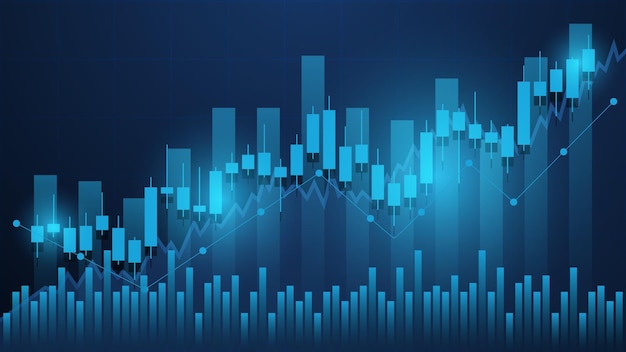 Las estadísticas de negocios financieros con gráfico de barras y gráfico de velas muestran antecedentes de ingresos efectivos