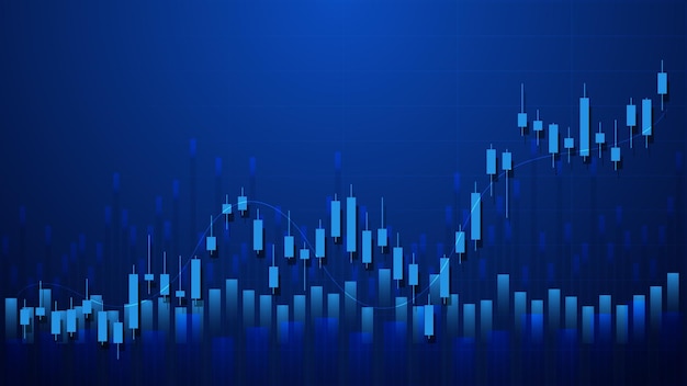 Las estadísticas de negocios financieros con gráfico de barras y gráfico de velas muestran antecedentes de ingresos efectivos