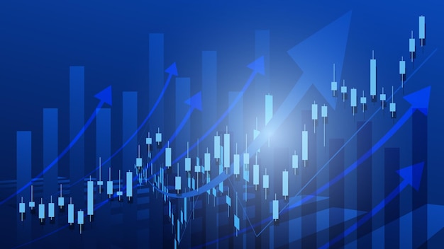 Las estadísticas de negocios financieros con gráfico de barras y gráfico de velas muestran antecedentes de ingresos efectivos