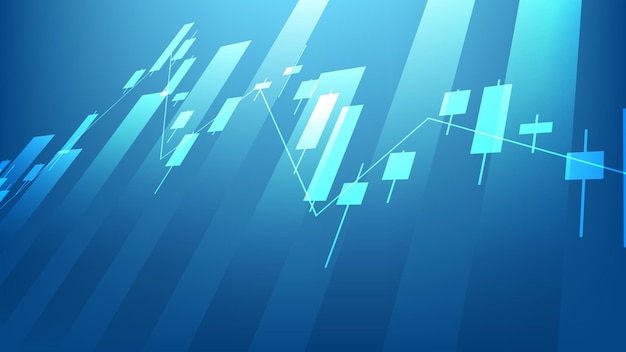 Vector las estadísticas de negocios financieros con gráfico de barras y gráfico de velas muestran el precio del mercado de valores