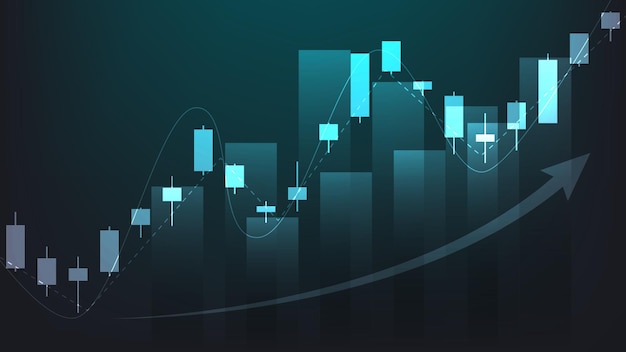 Las estadísticas de negocios financieros con gráfico de barras y gráfico de velas muestran el precio del mercado de valores