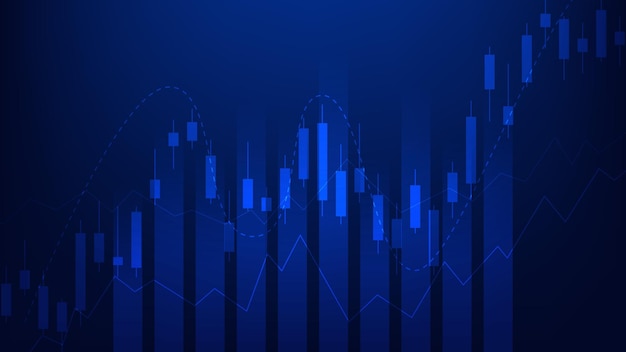 Vector estadísticas de negocios financieros con gráficos de barras y gráficos de velas muestran el fondo de los precios del mercado de valores