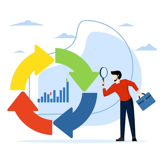 Estadísticas o concepto de análisis de datos ciclo económico para estudiar los altibajos del mercado de valores | Vector Premium