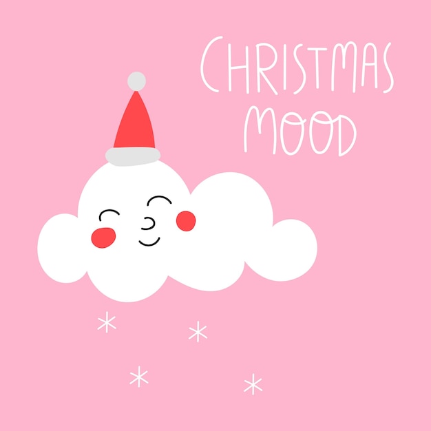 Estado de ánimo navideño linda nube sonriente ilustración vectorial sobre fondo rosa lo mejor para tarjetas de felicitación