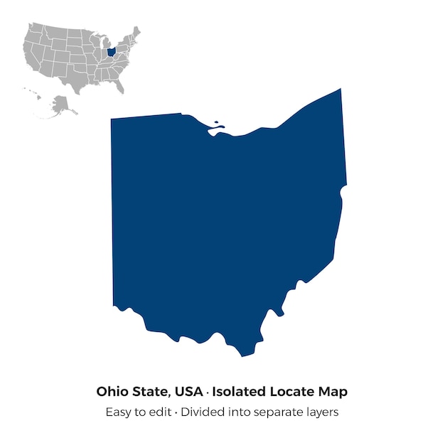 Estado de Ohio EE.UU. Localizar mapa aislado