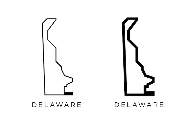 Estados de delaware de ee. uu. icono de mapa estilo de contorno y siluetas vectoriales planas