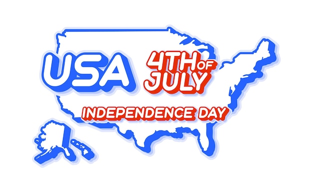 Estados unidos 4 de julio día de la independencia con mapa y forma 3d de color nacional de estados unidos de estados unidos