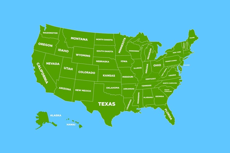 Estados Unidos de América Mapa de ilustración vectorial con todos los nombres de los estados Mapa de color de los Estados Unidos
