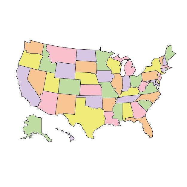 Estados Unidos de América mapa político bajo detallado estilo de dibujos animados colores pastel vector editable