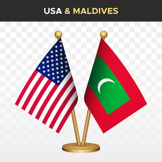 Estados Unidos de América USA vs Maldivas banderas 3D banderas de escritorio aisladas en blanco