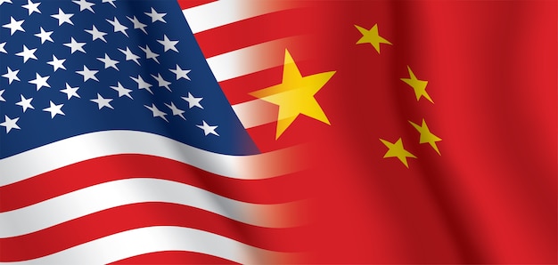 Estados Unidos y China ondeando banderas de fondo.