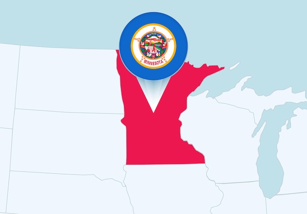 Estados Unidos con el mapa de Minnesota seleccionado y el ícono de la bandera de Minnesota