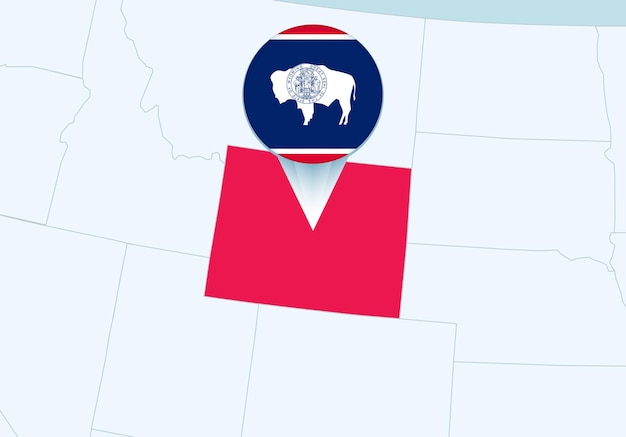 Estados Unidos con el mapa de Wyoming seleccionado y el ícono de la bandera de Wyoming