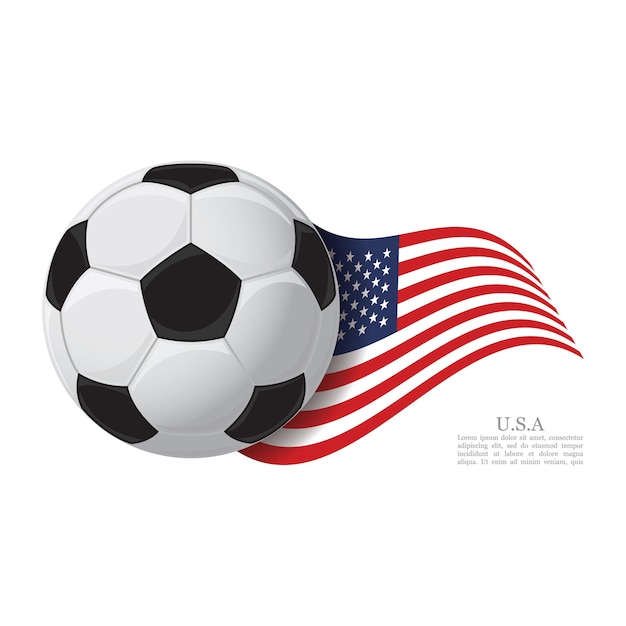 Estados unidos ondeando la bandera con un balón de fútbol concepto de apoyo al equipo de fútbol