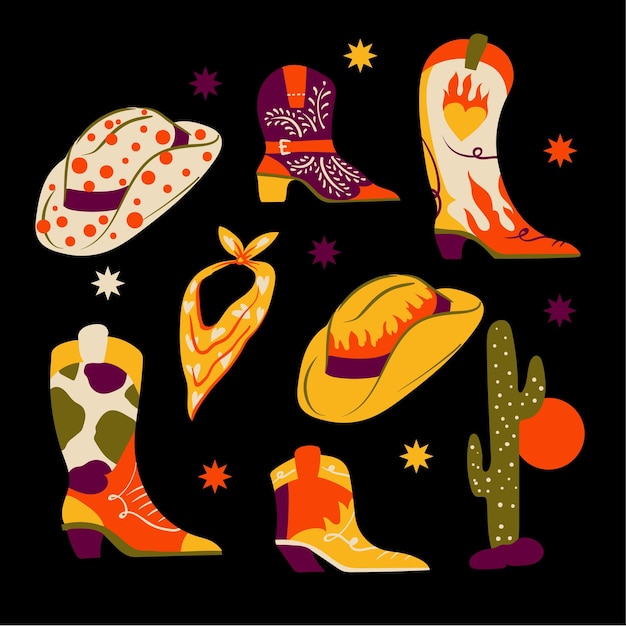 Los estadounidenses botas y sombreros de vaquero aislado vector