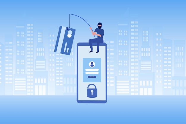 Estafa de phishing ataque de crimen de pirata informático y concepto de seguridad de datos personales Robo de piratas informáticos en línea