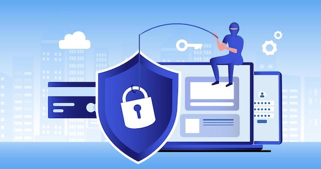Estafa de phishing ataque de crimen de pirata informático y concepto de seguridad de datos personales Robo de piratas informáticos en línea
