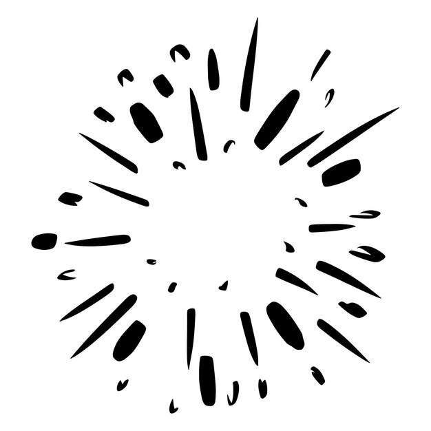 Estallido estelar, dibujado a mano por el sol. Elemento de diseño Fuegos artificiales Rayos negros. Efecto de explosión cómica. Líneas radiantes, radiales.