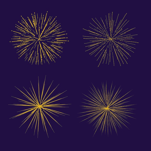El estallido de fuegos artificiales dorados