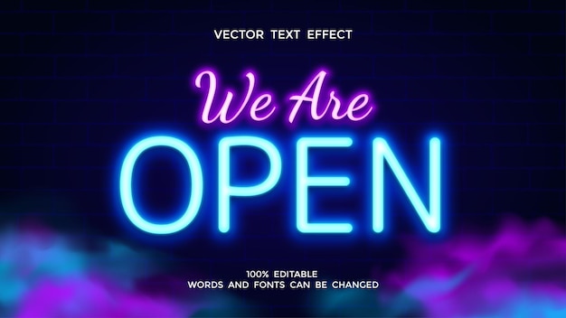 estamos abiertos a efectos de texto editables con color azul y púrpura