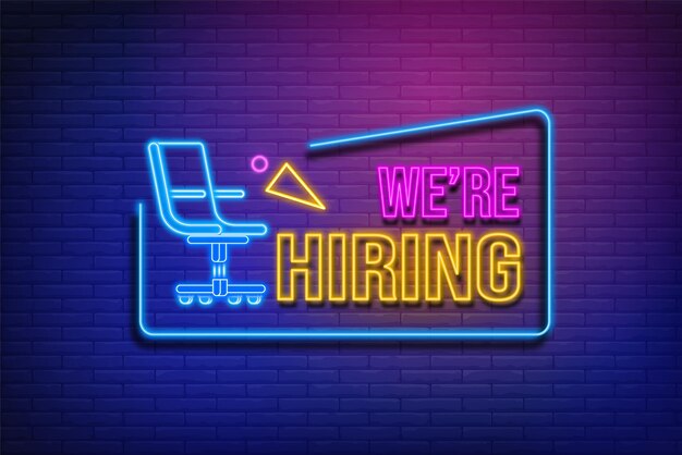 Estamos contratando anuncio de vacante Neon Light brillando en las redes sociales post de trabajo vector de diseño de plantilla