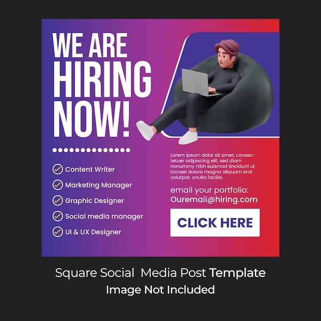 Estamos contratando o reclutando plantilla de publicación de anuncios de redes sociales