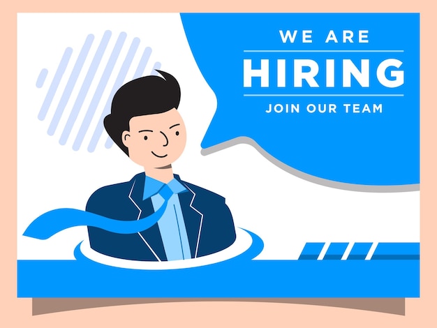 Estamos contratando plantilla de banner puesto vacante diseño vector retrato masculino ilustración plana