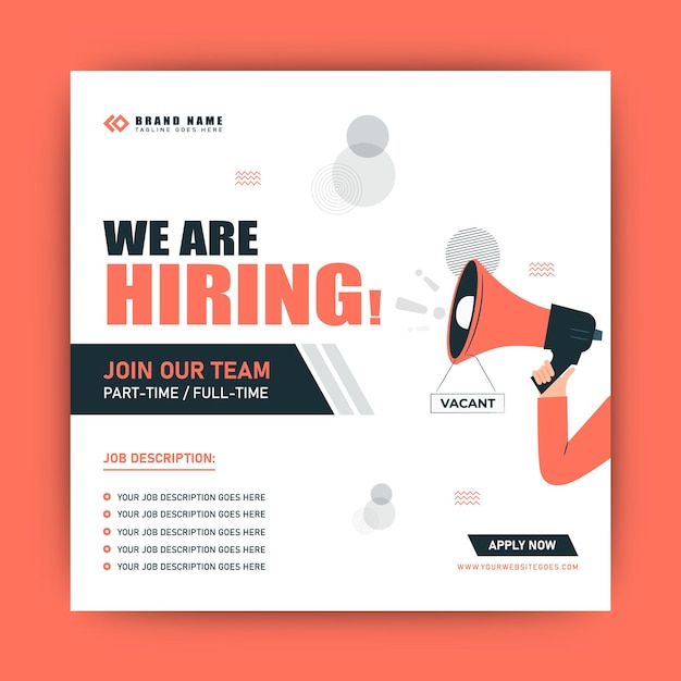 Estamos contratando vacantes de trabajo cuadrado plantilla de fondo de banner de redes sociales