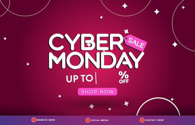 Estampa de banner de descuento de venta cibernética de lunes con espacio de copia para la venta de productos con diseño de fondo de gradiente abstracto púrpura y rojo