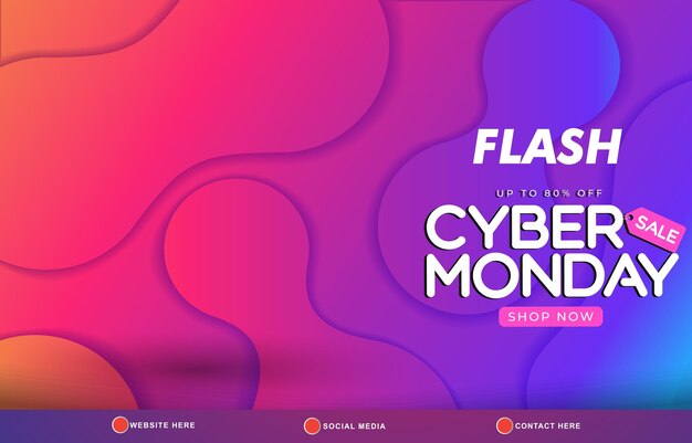 Estampa de banner de descuento de venta de Cyber Monday con espacio de copia para la venta de productos con gradiente abstracto diseño de fondo púrpura y azul