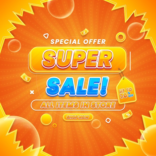 Estampa de banner promocional de súper venta con descuento para promocionar su negocio