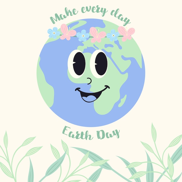 Estampa de cartel del Día Mundial del Medio Ambiente con un lindo personaje de la Tierra