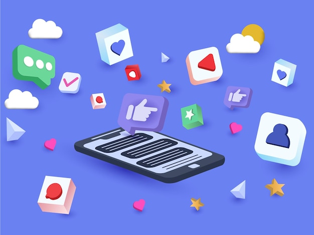 Estampa de diseño de comunicación en línea para plataformas de redes sociales 3D creativas vectoriales