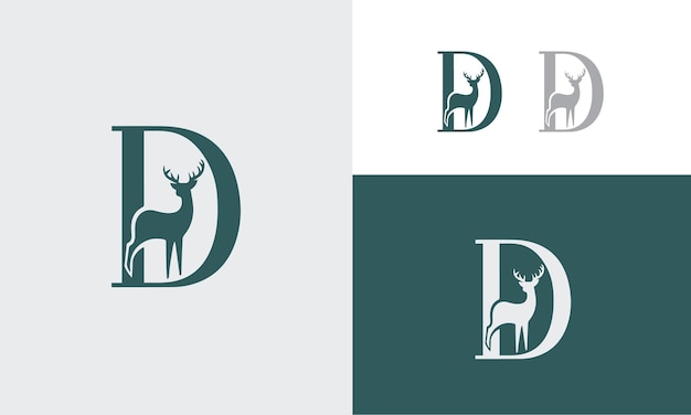 Estampa de diseño de la letra D con el logotipo del ciervo