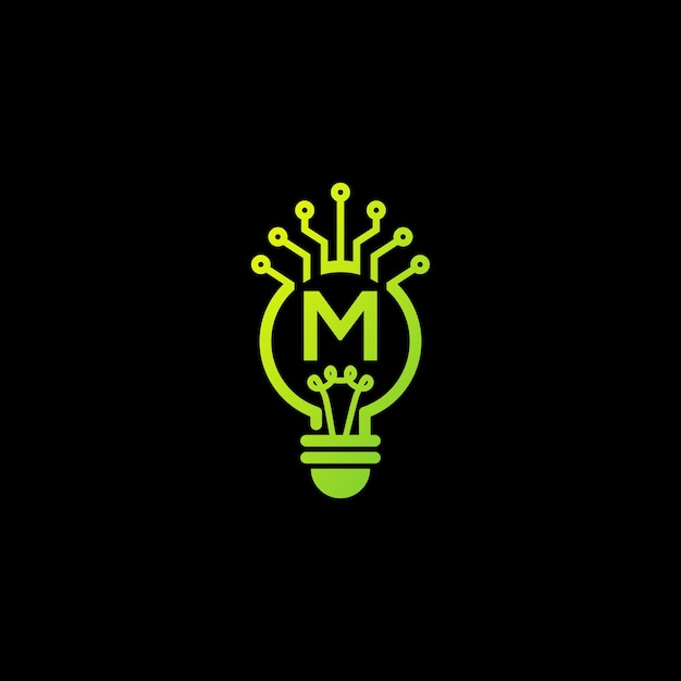 Estampa de diseño de la letra M con el logotipo Bulb Diseño del logotipo M