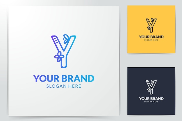 Estampa de diseño de logotipo de estilo gradiente decorativo elegante con letra Y natural floral para la identidad corporativa de marca