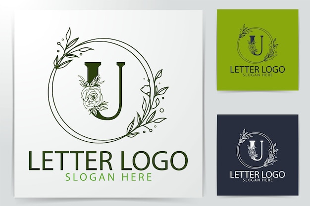 Estampa de diseño de logotipo de estilo gradiente decorativo elegante con letra U natural para la identidad corporativa de marca