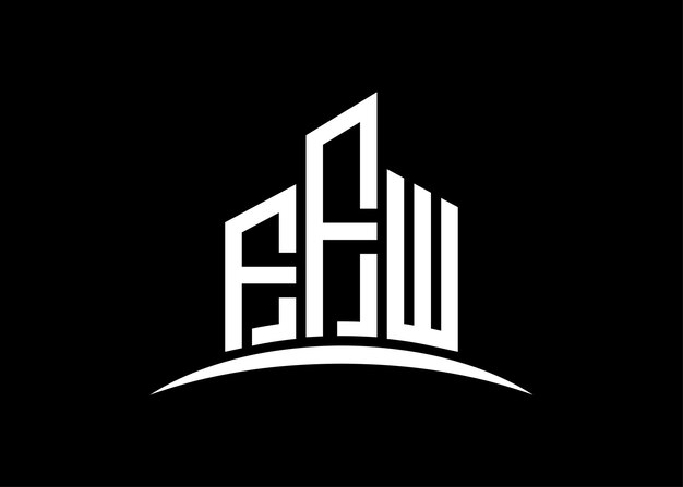 Estampa de diseño de logotipo de monograma vectorial de construcción de letra FFW Forma de edificio Logotipo FFW