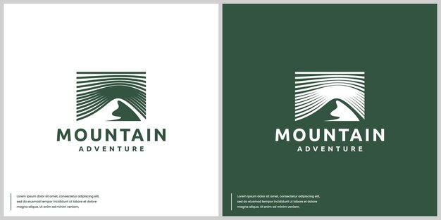 Estampa de diseño de logotipo de pico de montaña con estilo de silueta de arte de línea