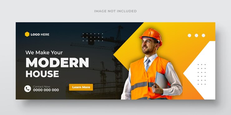 Vector estampa de diseño de portada de construcción de casa en facebook o en redes sociales