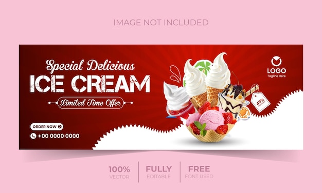 Estampa de diseño de portada de Facebook para helados deliciosos especiales