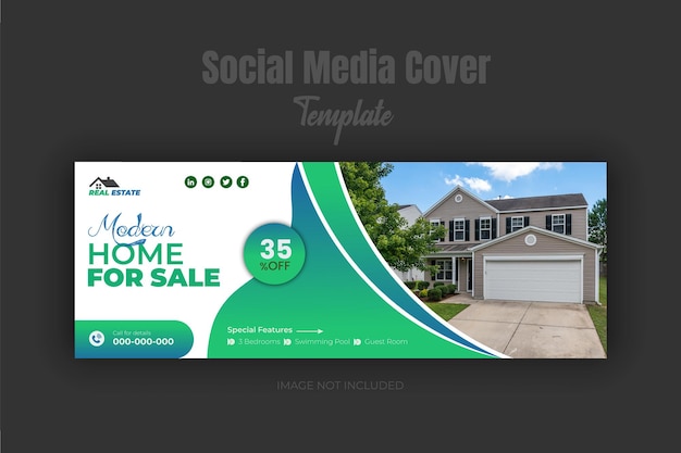 Vector estampa de diseño de portada de facebook para la venta de propiedades inmobiliarias