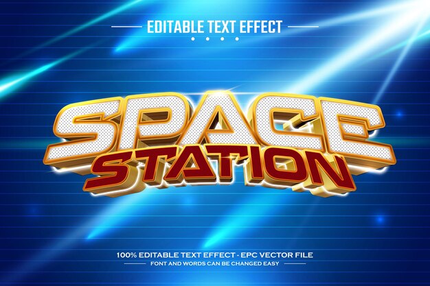 Estampa de efecto de texto editable en 3D de la estación espacial