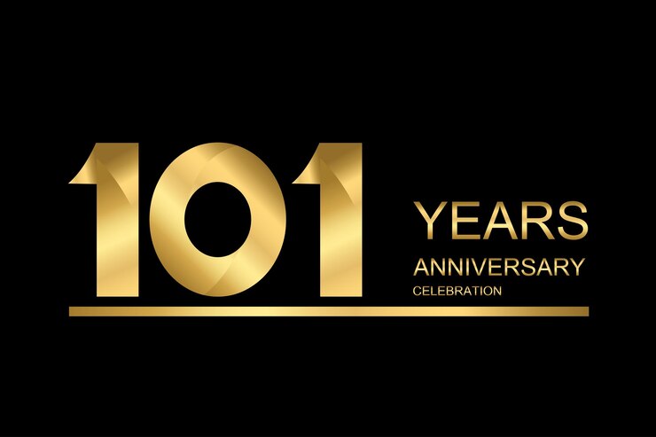 Estampa de estandarte vectorial del aniversario del año 101 icono dorado aislado en fondo negro